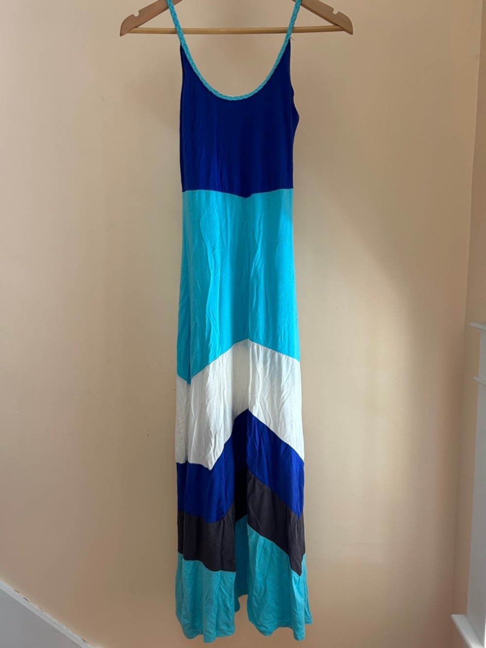 St. Croix Island Colorblock Summer Maxi Dress Blue Aqua White Women’s Small